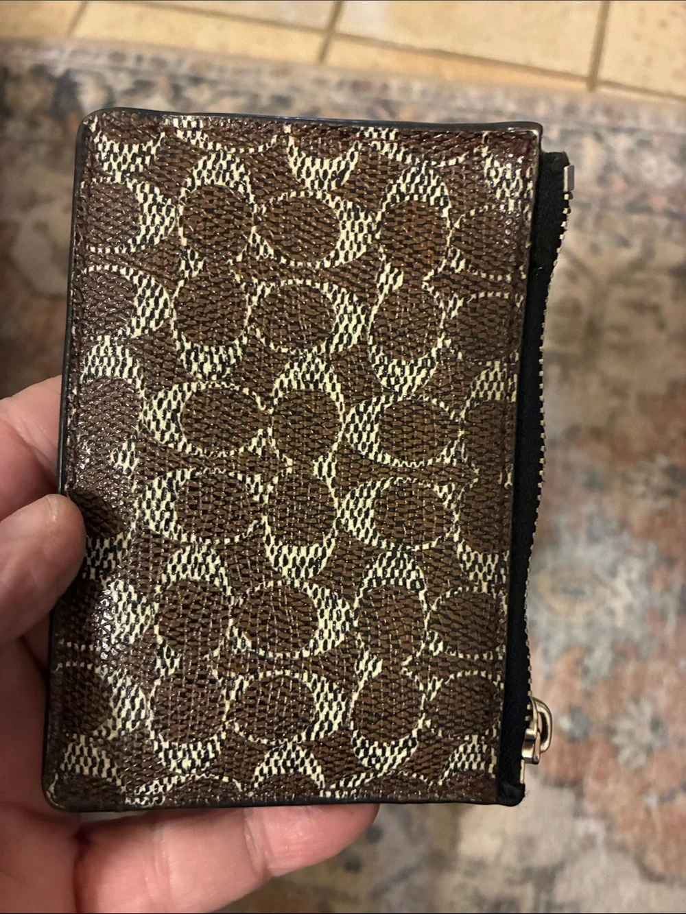 Coach Brown Signature Monogram Zip Card‎ & Key Holder